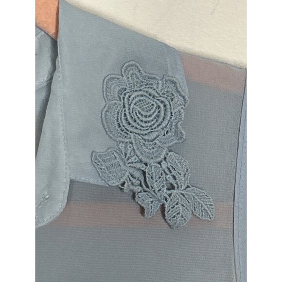 Princess Vera Wang Light Blue Sheer Lace Collared Button Down Tank Top Sz XS - Picture 3 of 8